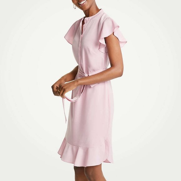 Ann Taylor Pink Nectar Flutter Ruffle Belted Shirt - Picture 8 of 8